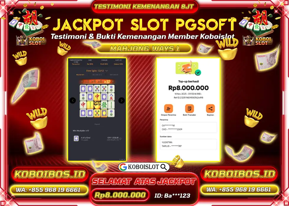 BUKTI KEMENANGAN Ba*** SLOT GACOR MAHJONG WAYS 1 Rp8.000.000,- LUNAS