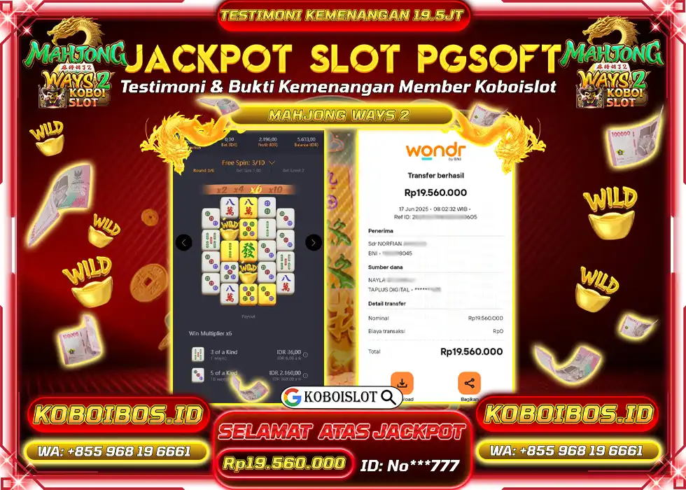 BUKTI KEMENANGAN SLOT GACOR MAHJONG WAYS 2 Rp19.560.000,- LUNAS