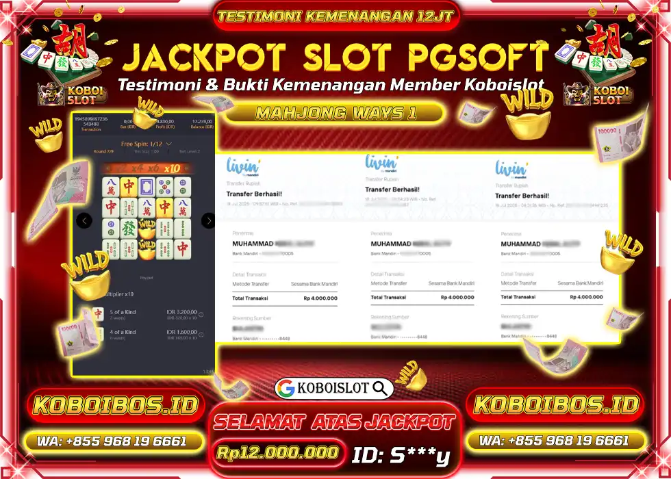 BUKTI KEMENANGAN S*** SLOT GACOR MAHJONG WAYS 1 Rp12.000.000,- LUNAS