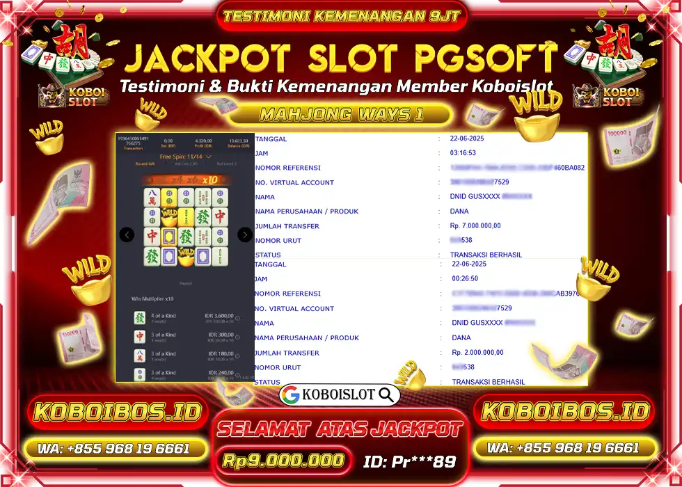 BUKTI KEMENANGAN SLOT GACOR MAHJONG WAYS 1 Pr*** Rp9.000.000,- LUNAS