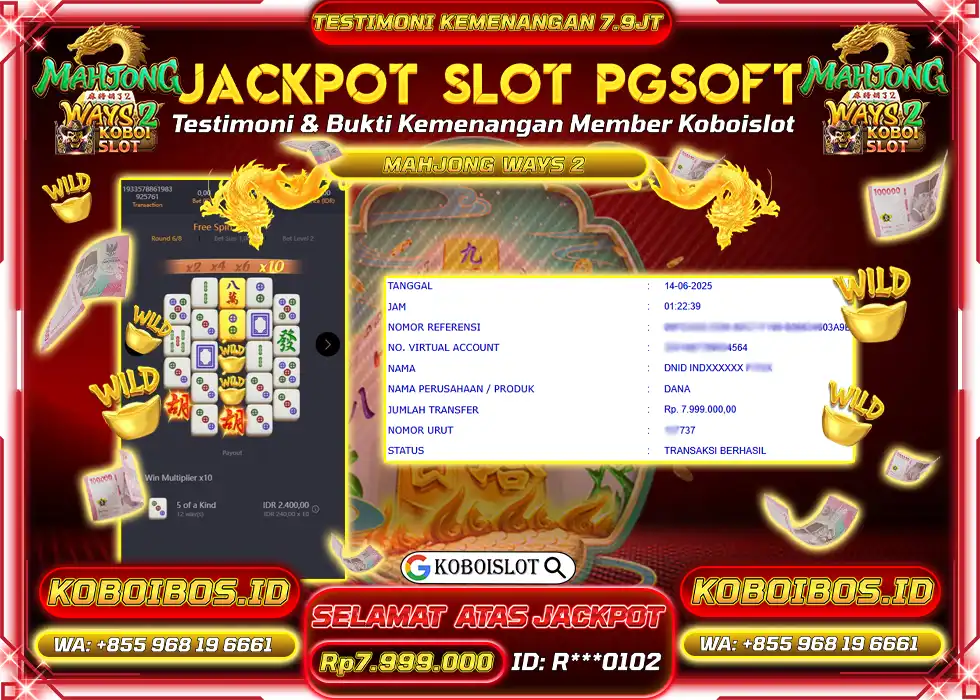 BUKTI KEMENANGAN SLOT GACOR MAHJONG WAYS 2 Rp7.999.000,- LUNAS