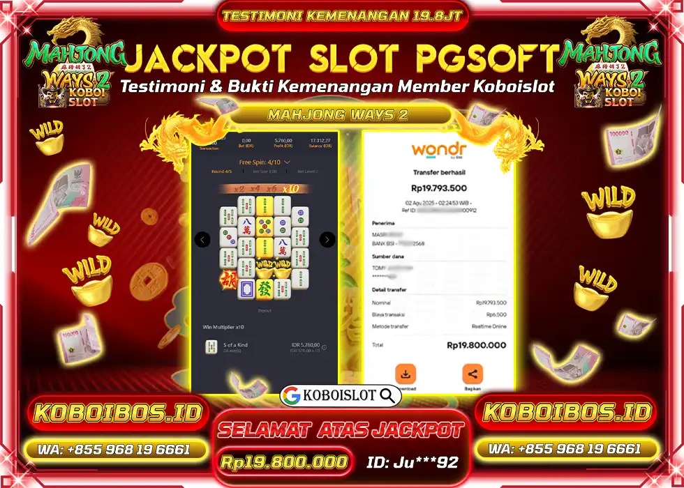 BUKTI KEMENANGAN SLOT GACOR MAHJONG WAYS 2 Rp19.800.000,- LUNAS