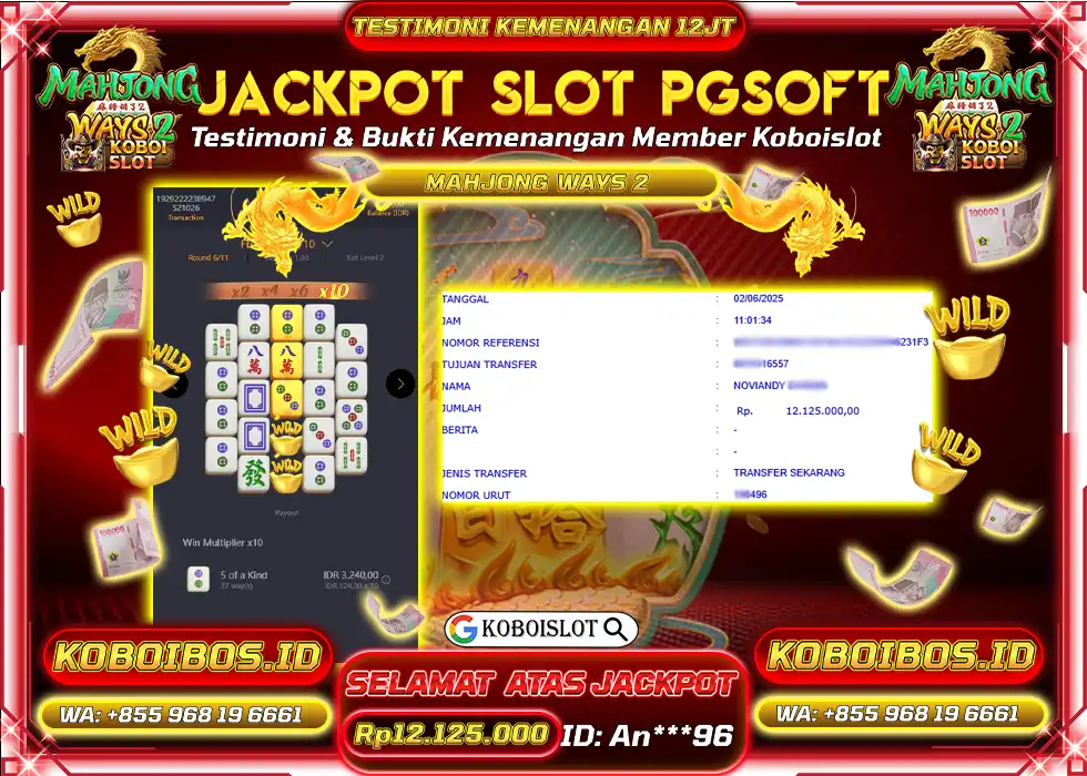BUKTI KEMENANGAN SLOT GACOR MAHJONG WAYS 2 Rp12.125.000,- LUNAS