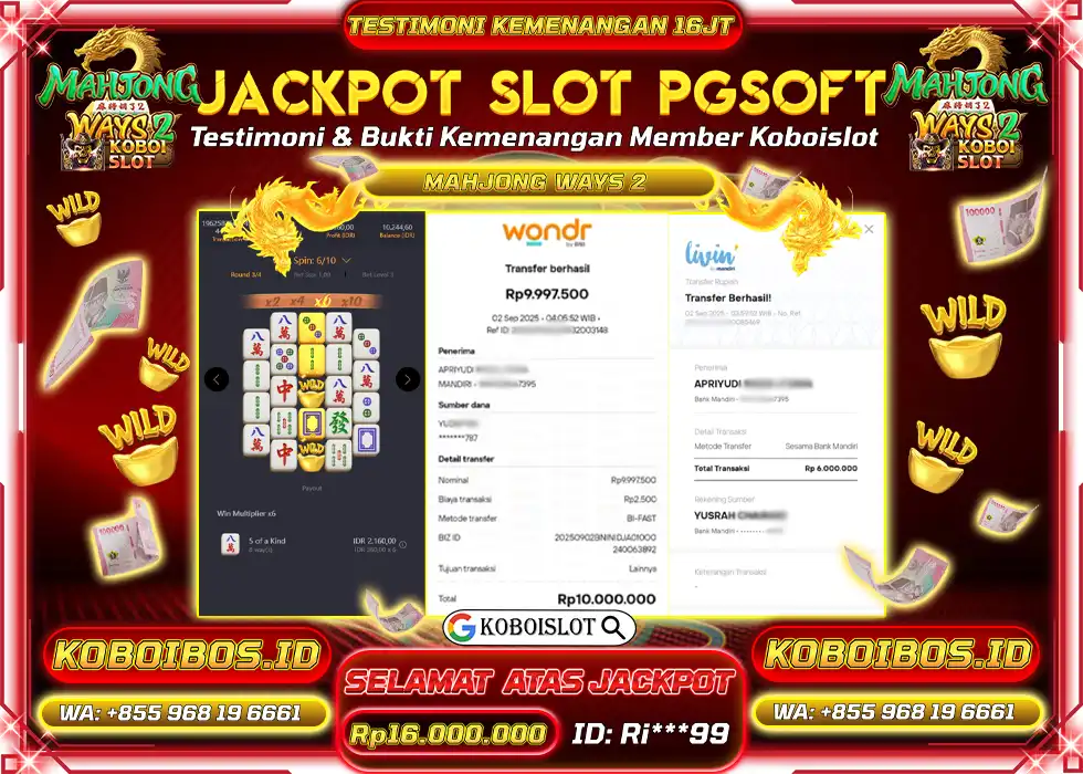 BUKTI KEMENANGAN SLOT GACOR MAHJONG WAYS 2 Rp16.000.000,- LUNAS