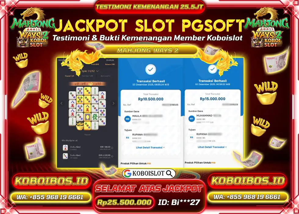BUKTI KEMENANGAN Bi*** SLOT GACOR MAHJONG WAYS 2 Rp25.500.000,- LUNAS