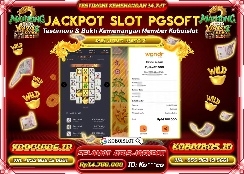BUKTI KEMENANGAN SLOT GACOR MAHJONG WAYS 2 An*** Rp15.000.000,- LUNAS