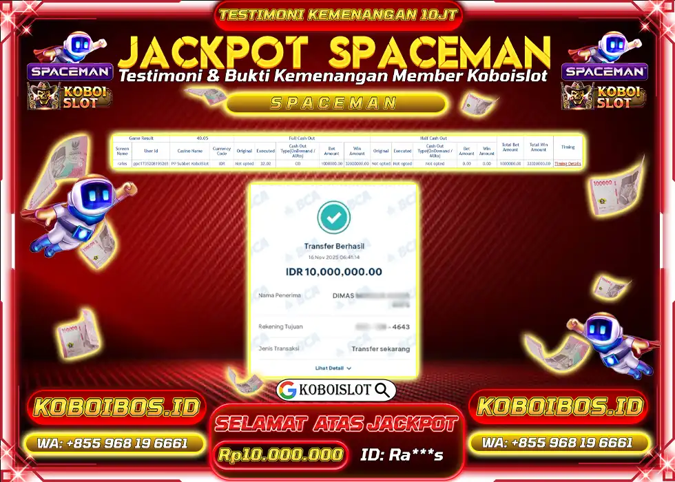 BUKTI KEMENANGAN Ra*** CRASH GAME SPACEMAN Rp10.000.000,- LUNAS