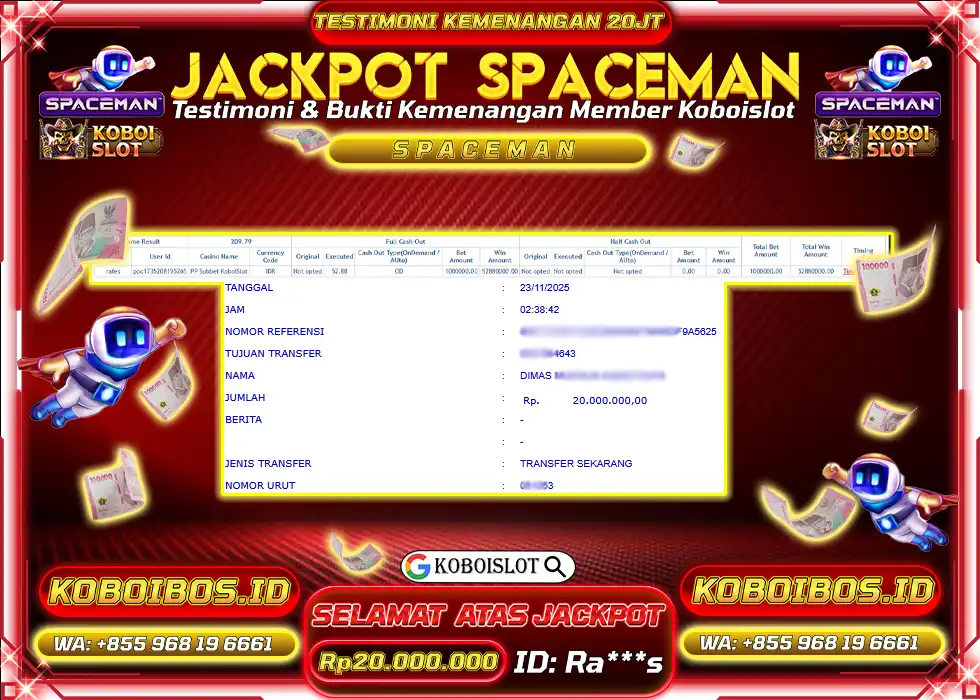BUKTI KEMENANGAN Ra*** CRASH GAME SPACEMAN Rp20.000.000,- LUNAS