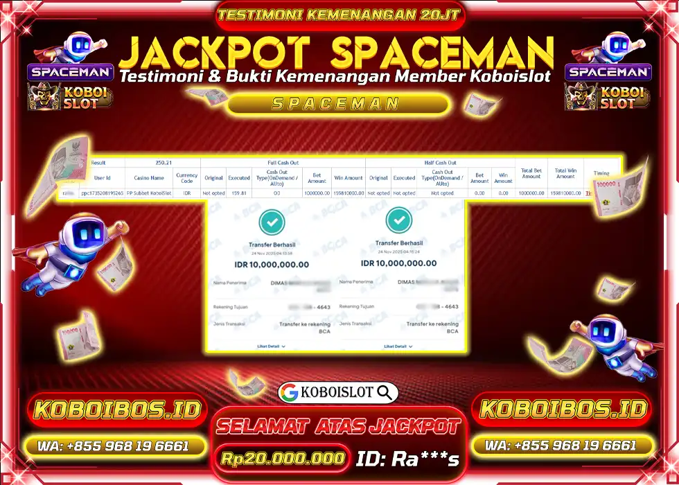 BUKTI KEMENANGAN ID Ra*** CRASH GAME SPACEMAN Rp20.000.000,- LUNAS