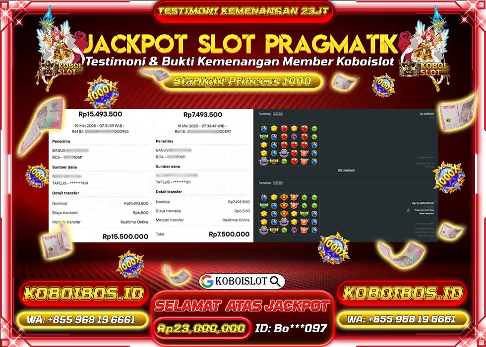 BUKTI KEMENANGAN SLOT GACOR STARLIGHT PRINCESS 1000 KOBOISLOT Rp23.000.000,- LUNAS