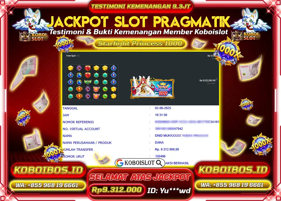 BUKTI KEMENANGAN SLOT GACOR STARLIGHT PRINCESS 1000 Rp9.312.000,- LUNAS