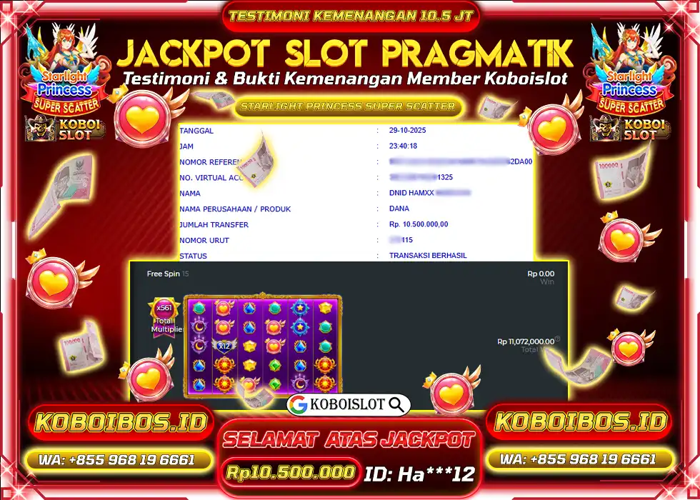 BUKTI KEMENANGAN SLOT GACOR STARLIGHT PRINCESS SUPER SCATTER Rp10.500.000,- LUNAS