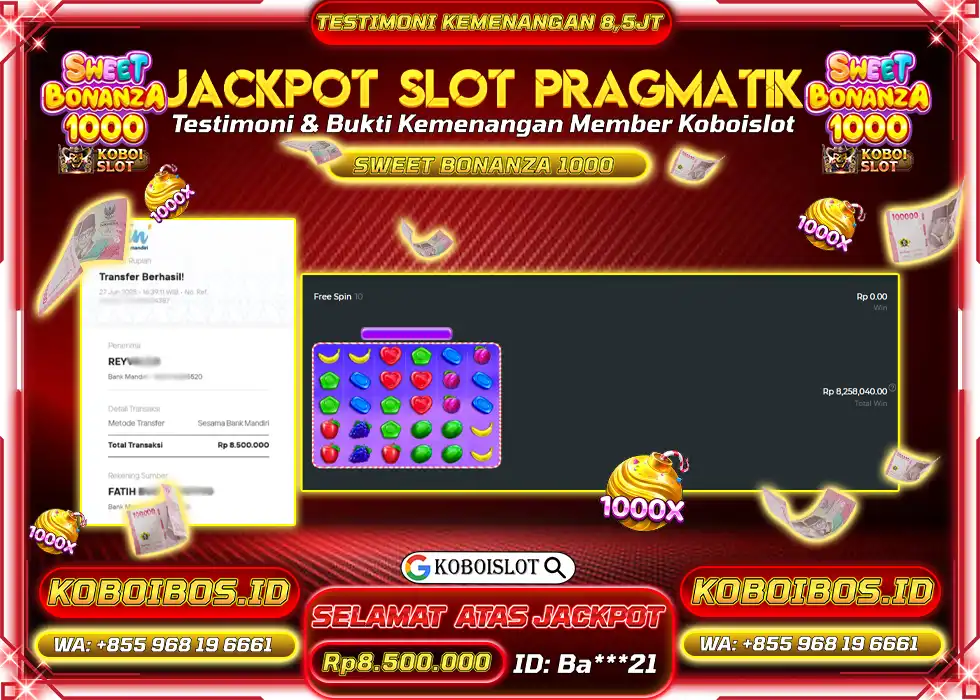 BUKTI KEMENANGAN SLOT GACOR SWEET BONANZA 1000 Rp8.500.000,- LUNAS