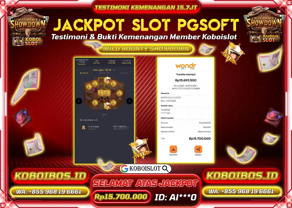BUKTI KEMENANGAN SLOT GACOR WILD BOUNTY SHOWDOWN Rp15.700.000,- LUNAS