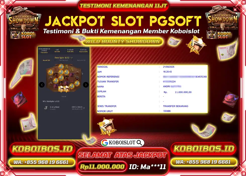 BUKTI KEMENANGAN SLOT GACOR WILD BOUNTY SHOWDOWN Rp11.000.000,- LUNAS