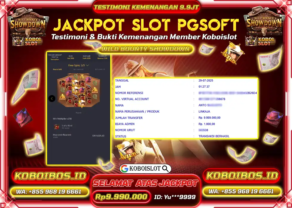 BUKTI KEMENANGAN SLOT GACOR WILD BOUNTY SHOWDOWN Rp9.990.000,- LUNAS