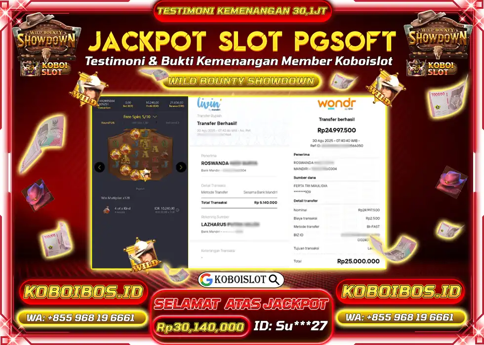 BUKTI KEMENANGAN SLOT GACOR WILD BOUNTY SHOWDOWN Rp30.140.000,- LUNAS