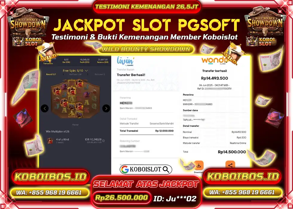 BUKTI KEMENANGAN SLOT GACOR WILD BOUNTY SHOWDOWN Rp26.500.000,- LUNAS
